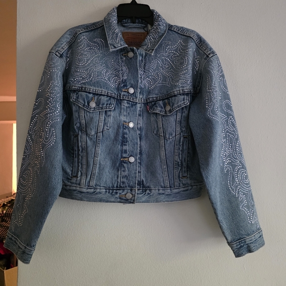 Beyoncé X Levi’s® Shrunken '90s Trucker Jacket Western Crystal Dark Blue Bnwt - Picture 2 of 16